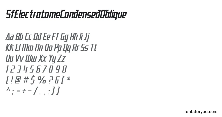 Czcionka SfElectrotomeCondensedOblique – alfabet, cyfry, specjalne znaki