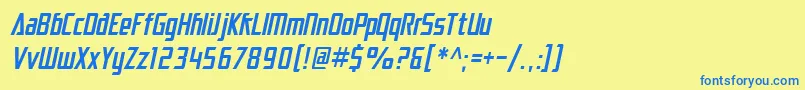 フォントSfElectrotomeCondensedOblique – 青い文字が黄色の背景にあります。