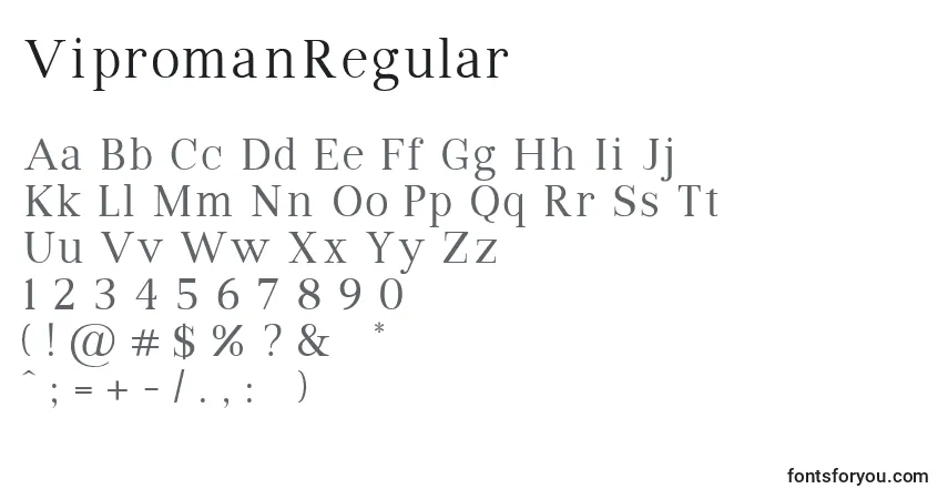 Schriftart VipromanRegular – Alphabet, Zahlen, spezielle Symbole