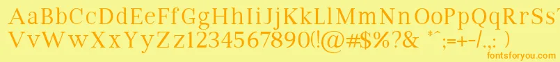 フォントVipromanRegular – オレンジの文字が黄色の背景にあります。