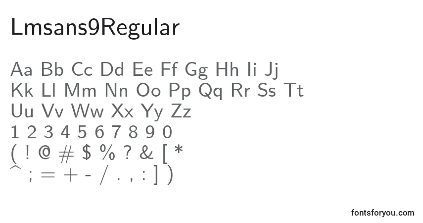 Czcionka Lmsans9Regular – alfabet, cyfry, specjalne znaki