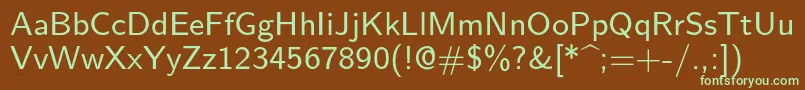 Czcionka Lmsans9Regular – zielone czcionki na brązowym tle