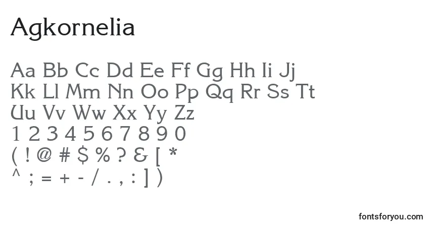 Czcionka Agkornelia – alfabet, cyfry, specjalne znaki