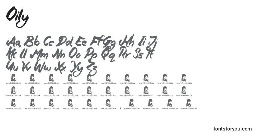 A fonte Oily – alfabeto, números, caracteres especiais