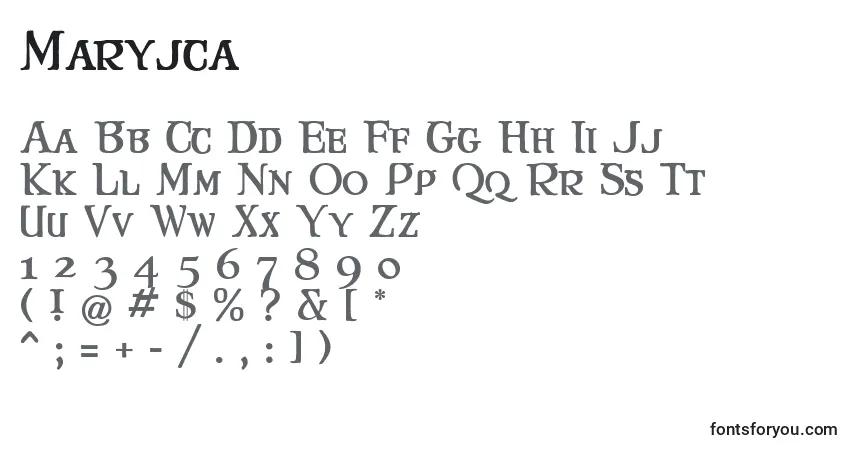 A fonte Maryjca – alfabeto, números, caracteres especiais