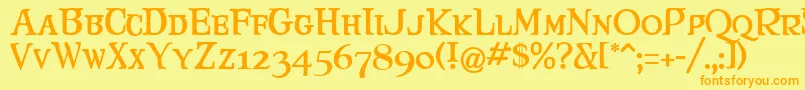 フォントMaryjca – オレンジの文字が黄色の背景にあります。