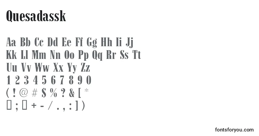 Schriftart Quesadassk – Alphabet, Zahlen, spezielle Symbole