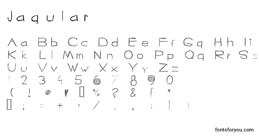 Schriftart Jagular – Alphabet, Zahlen, spezielle Symbole