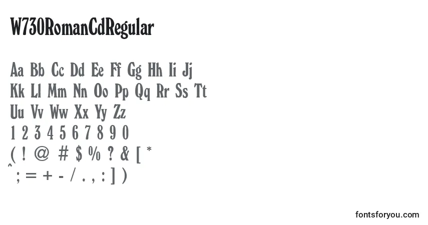 A fonte W730RomanCdRegular – alfabeto, números, caracteres especiais