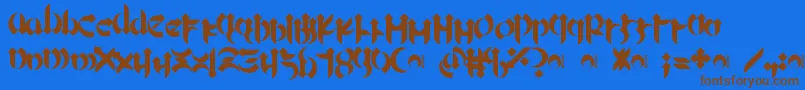 フォントMellogoth – 茶色の文字が青い背景にあります。