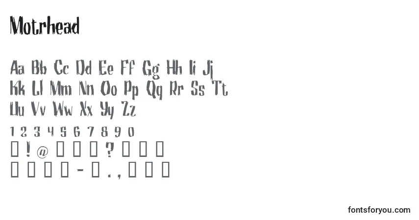 Czcionka Motrhead – alfabet, cyfry, specjalne znaki