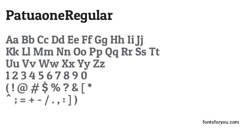 A fonte PatuaoneRegular – alfabeto, números, caracteres especiais