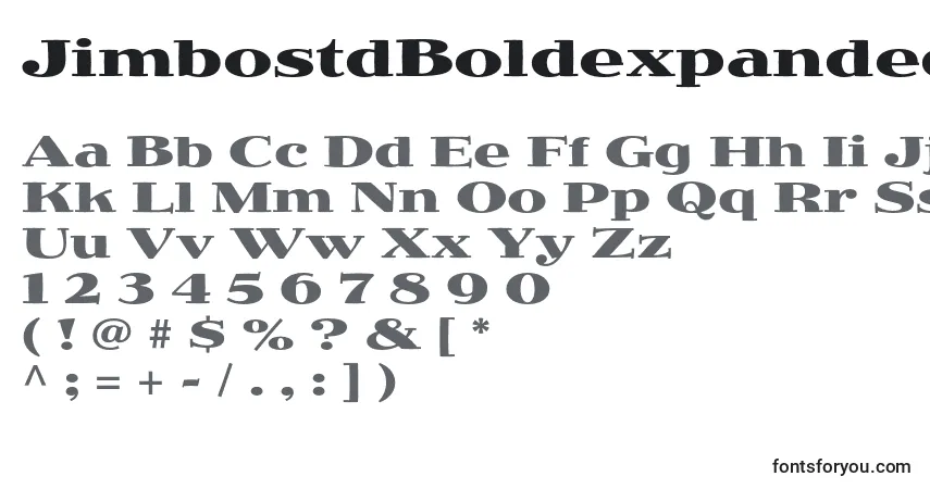 A fonte JimbostdBoldexpanded – alfabeto, números, caracteres especiais