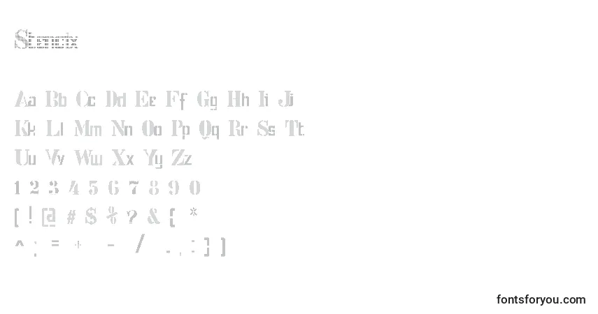 Czcionka Stencix – alfabet, cyfry, specjalne znaki