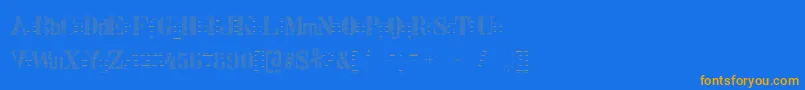 フォントStencix – オレンジ色の文字が青い背景にあります。