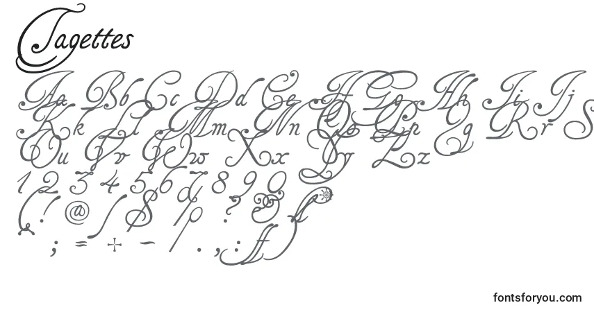 Czcionka Tagettes – alfabet, cyfry, specjalne znaki