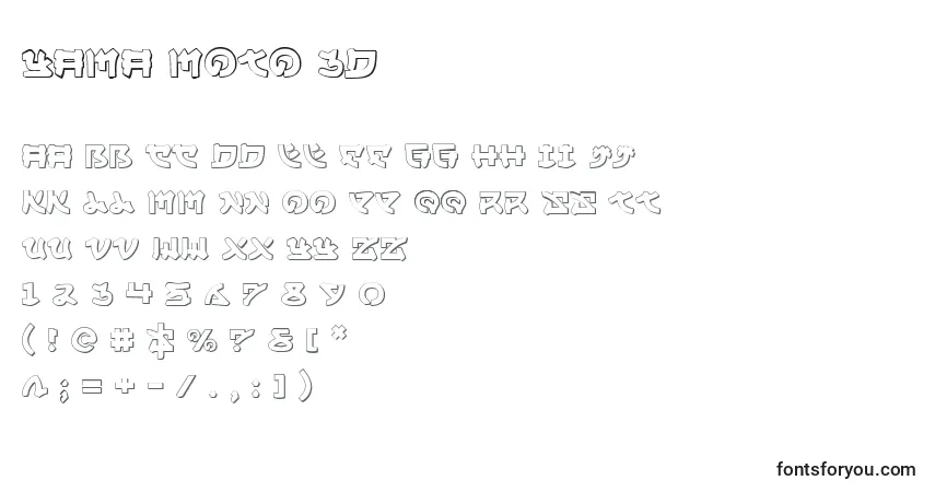 Schriftart Yama Moto 3D – Alphabet, Zahlen, spezielle Symbole
