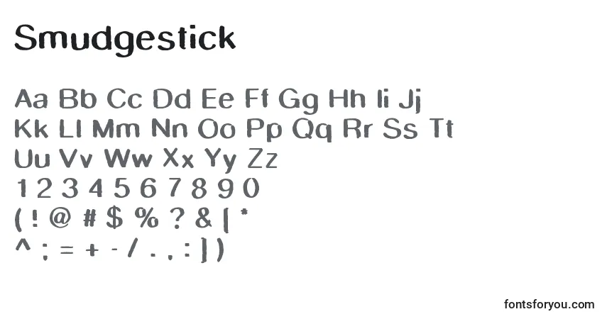 A fonte Smudgestick – alfabeto, números, caracteres especiais