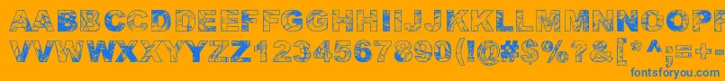 AdieresisOdieresisAring-Schriftart – Blaue Schriften auf orangefarbenem Hintergrund