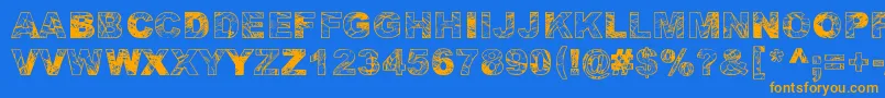 AdieresisOdieresisAring-Schriftart – Orangefarbene Schriften auf blauem Hintergrund