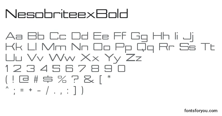 Schriftart NesobriteexBold – Alphabet, Zahlen, spezielle Symbole