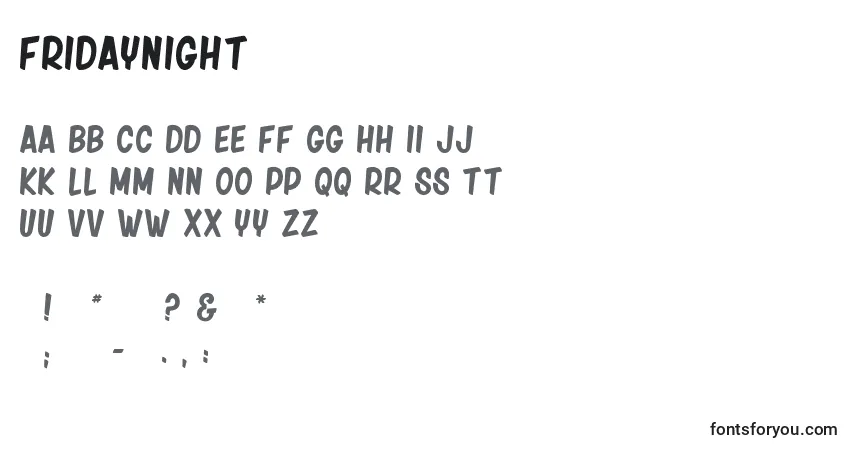 FridayNight Font – alphabet, numbers, special characters