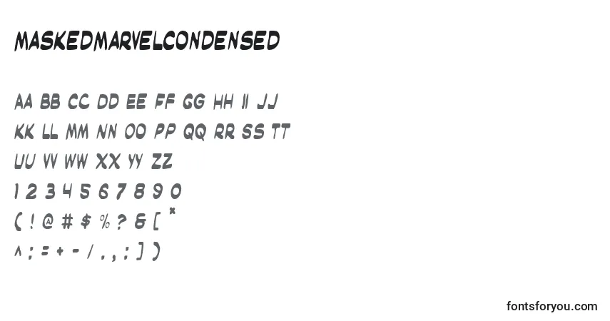A fonte MaskedMarvelCondensed – alfabeto, números, caracteres especiais