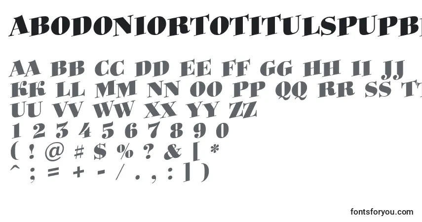 A fonte ABodoniortotitulspupBlack – alfabeto, números, caracteres especiais