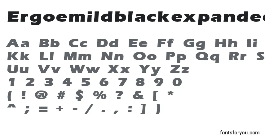 Czcionka ErgoemildblackexpandedRegular – alfabet, cyfry, specjalne znaki