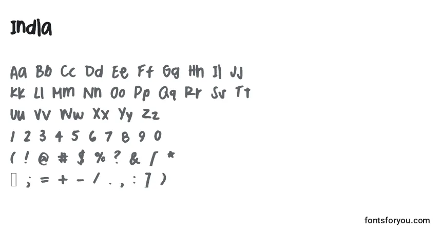 Czcionka India – alfabet, cyfry, specjalne znaki