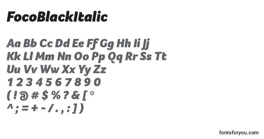 Шрифт FocoBlackItalic – алфавит, цифры, специальные символы