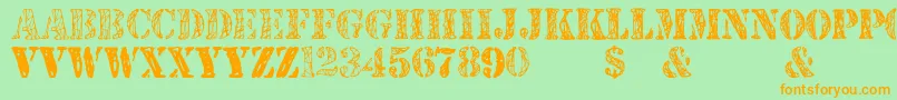 JjstencilTrialVersion-Schriftart – Orangefarbene Schriften auf grünem Hintergrund