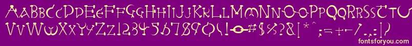 RabbieaRegular-fontti – keltaiset fontit violetilla taustalla