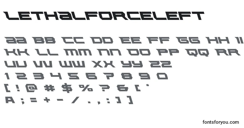 Schriftart Lethalforceleft – Alphabet, Zahlen, spezielle Symbole