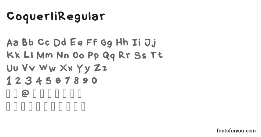 Шрифт CoquerliRegular (80500) – алфавит, цифры, специальные символы