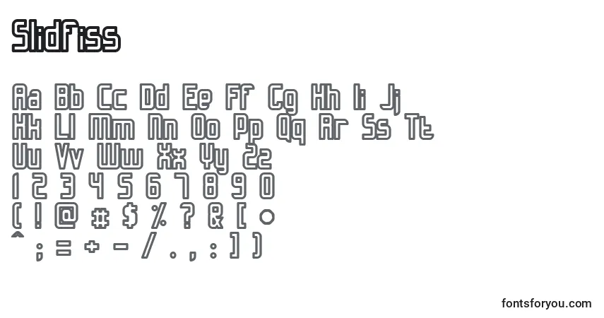 Schriftart Slidfiss – Alphabet, Zahlen, spezielle Symbole