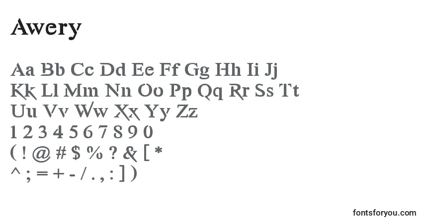 Czcionka Awery – alfabet, cyfry, specjalne znaki