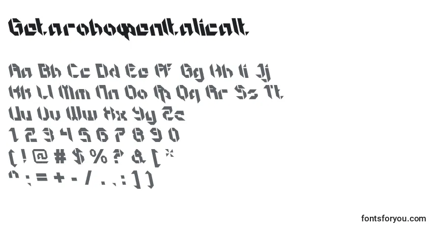A fonte GetaroboopenItalicalt – alfabeto, números, caracteres especiais