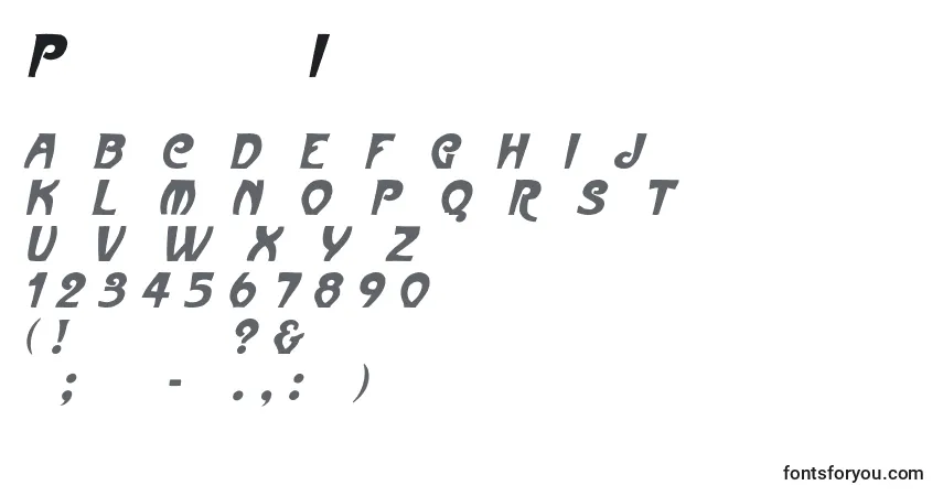 Schriftart ParismetroItalic – Alphabet, Zahlen, spezielle Symbole