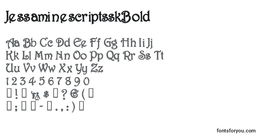 Schriftart JessaminescriptsskBold – Alphabet, Zahlen, spezielle Symbole