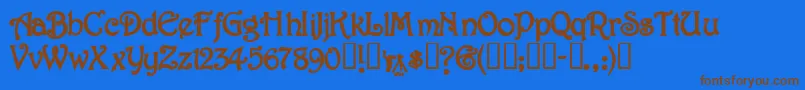 フォントJessaminescriptsskBold – 茶色の文字が青い背景にあります。