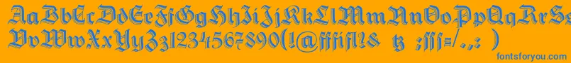 HermannGotisch-Schriftart – Blaue Schriften auf orangefarbenem Hintergrund