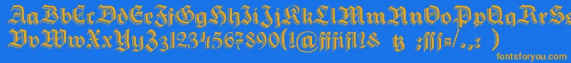 フォントHermannGotisch – オレンジ色の文字が青い背景にあります。