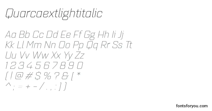 Quarcaextlightitalic-fontti – aakkoset, numerot, erikoismerkit