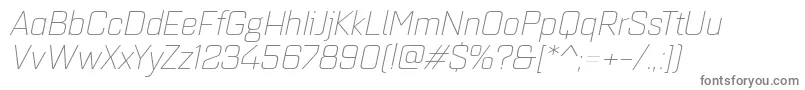 Quarcaextlightitalic-fontti – harmaat kirjasimet valkoisella taustalla