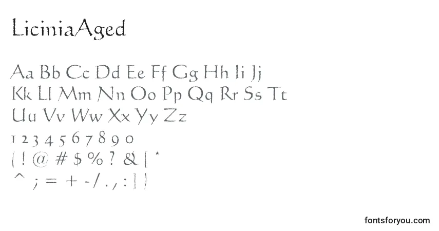 Czcionka LiciniaAged – alfabet, cyfry, specjalne znaki