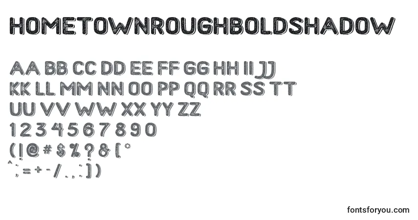 Шрифт HometownRoughBoldShadow – алфавит, цифры, специальные символы