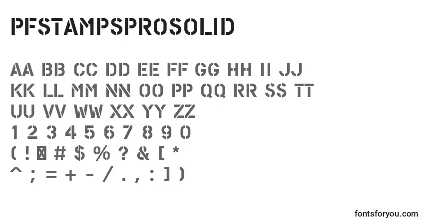 Czcionka PfstampsproSolid – alfabet, cyfry, specjalne znaki
