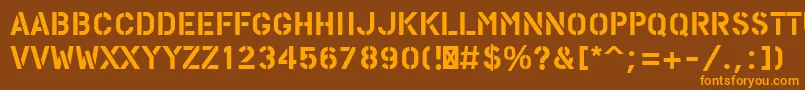 フォントPfstampsproSolid – オレンジ色の文字が茶色の背景にあります。