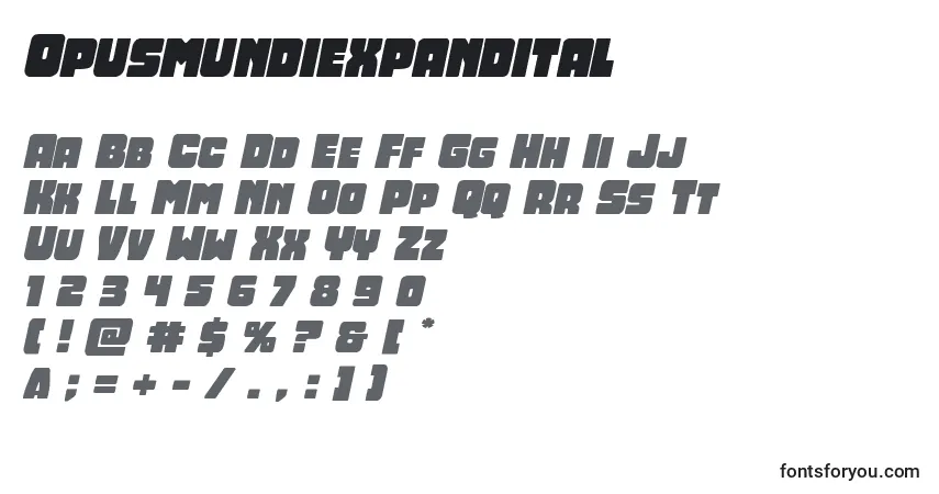Schriftart Opusmundiexpandital – Alphabet, Zahlen, spezielle Symbole